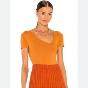 Simon Miller Caramel Orange Juri Seamless Knit Asymmetric Stretch Bodysuit XS/S
